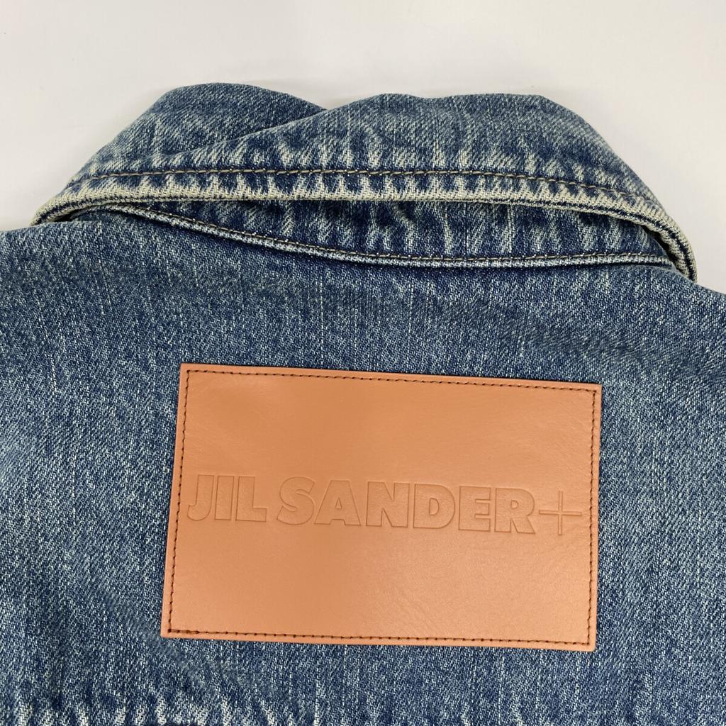 JIL SANDER+ 25Stainless Steel J40DL0157 Blue Navy Cotton Washed & Bleached Short Sleeve Denim Shirt tops S blueUsed