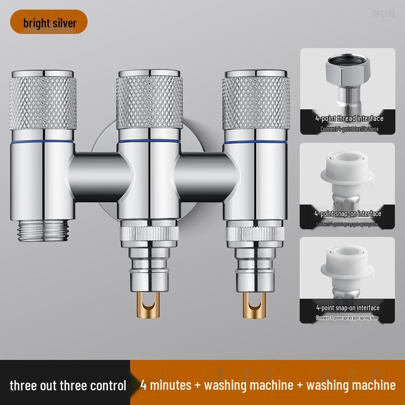 All-Copper Three-Way Diverter Valve with Triple Control Angle Faucet