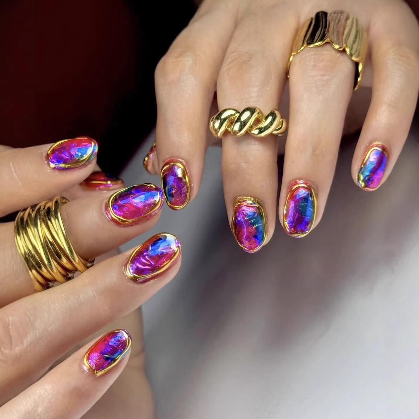 Embossed False Nails Short Wearable Nail Art Stickers