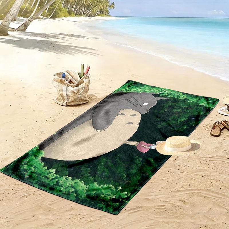 Totoro Cartoon Print Beach Towel, Large Soft Quick Dry Towel for Beach Camping Swimming
