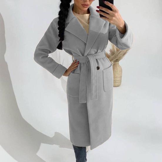 waterfall collar coat with tie belt