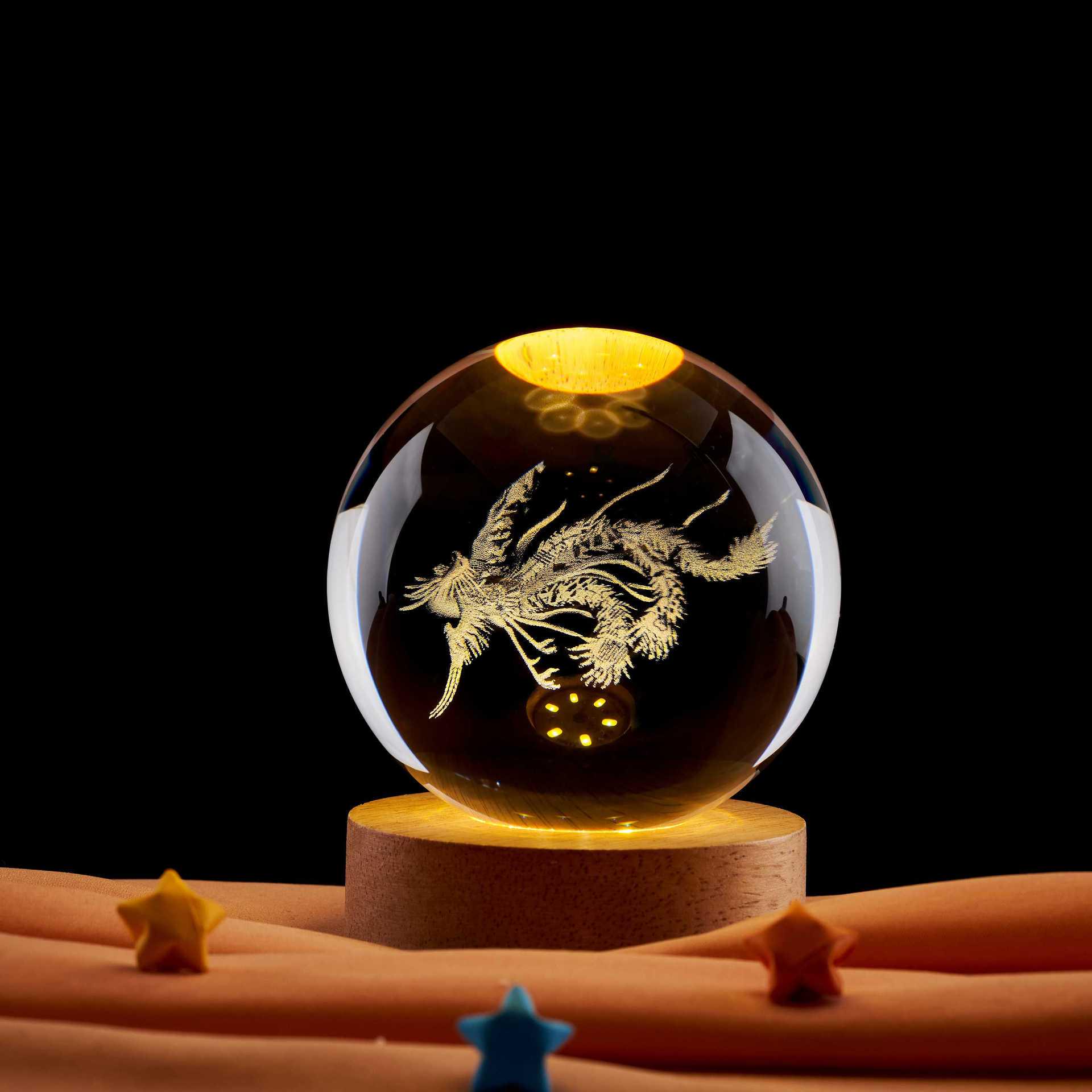 Dragon & Phoenix 3D Crystal Ball Night Light – Elegant Birthday Gift Souvenir