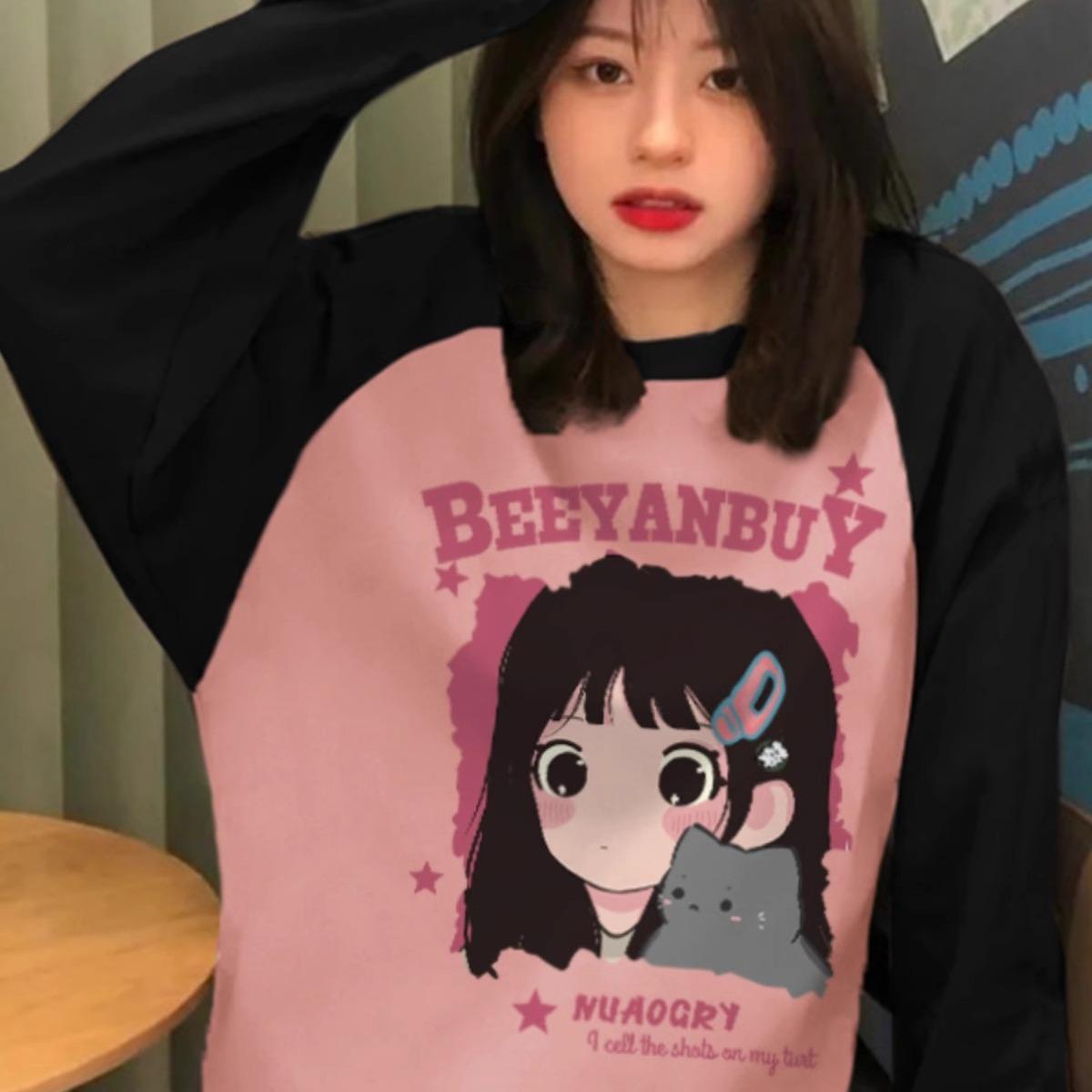 Футболки Harajuku с длинным рукавом и круглым вырезом — фото 3