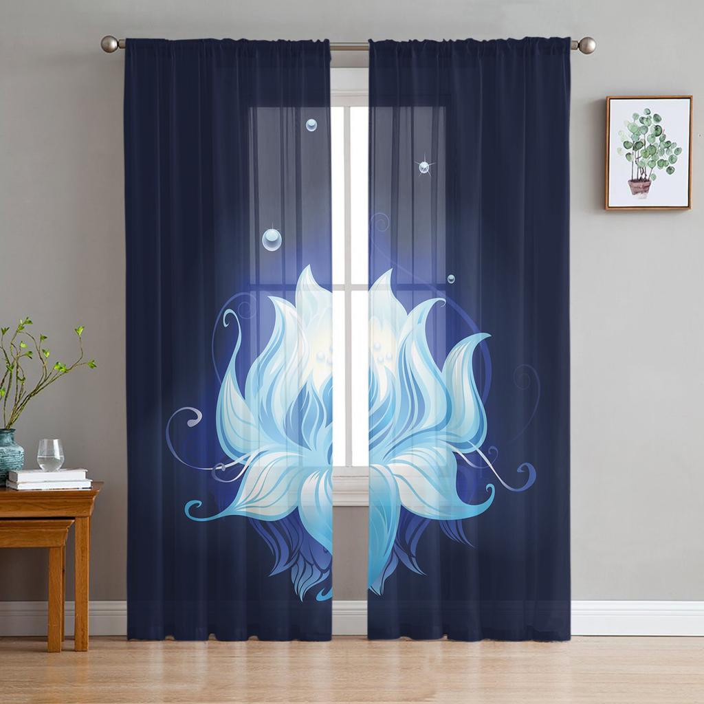 Magischer Lotus auf der Wasseroberfläche, Vorhang für Wohnzimmer, transparente Tüllvorhänge, Fenstervorhänge für das Schlafzimmer, Zubehör, Dekor