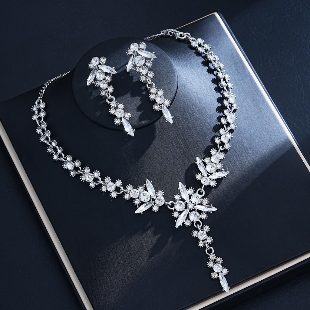 2026 Necklace Earrings Two-piece Set Premium Rhinestone Set Bridal Wedding Banquet Jewelry