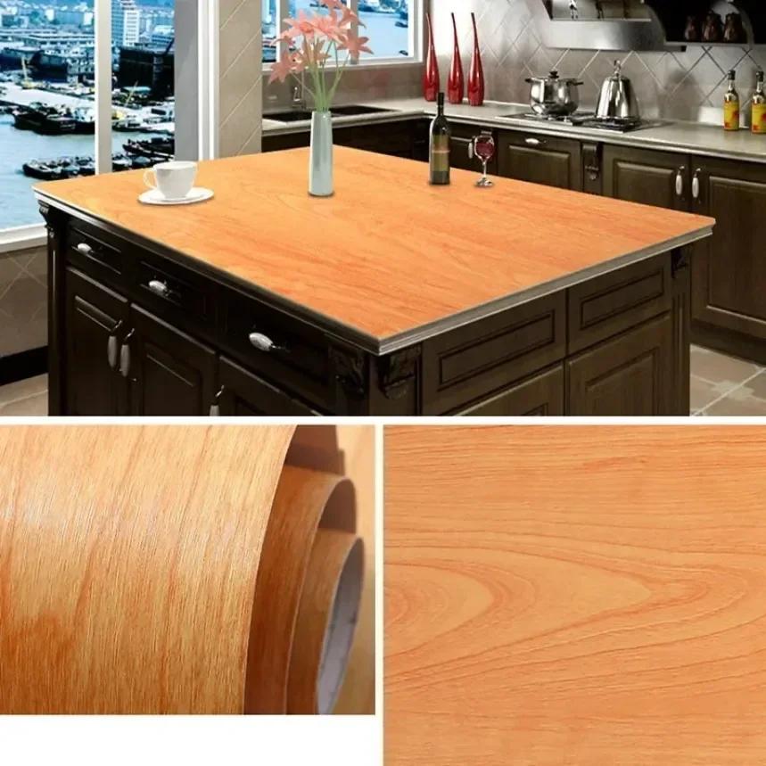 80cm/Wood Grain Vinyl Wallpaper Roll Waterproof Home Desktop Cabinet Door Furniture Renovation Stickers Peel Home Decorations