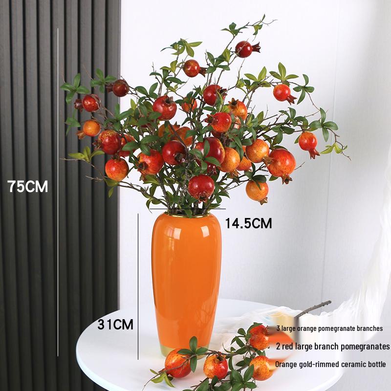 Pomegranate and Persimmon Artificial Flower Branch for Living Room or Dining Table Decoration