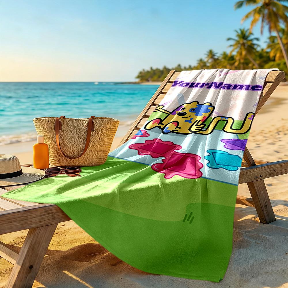 Wow! Wow! Wubbzy Customizable Name Beach Towel Quick-Dry Soft Microfiber Ideal for Travel Outdoor Swim Pool Yoga Surf Camping Hiking Gym Gift Holiday
