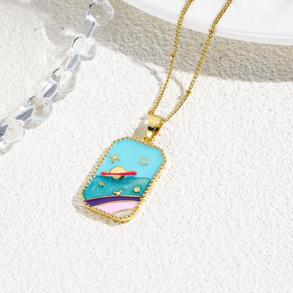 Light Luxury Square Colored Oil Drop Love & Universe Tarot Pendant Necklace, Individual Frigid Pendant