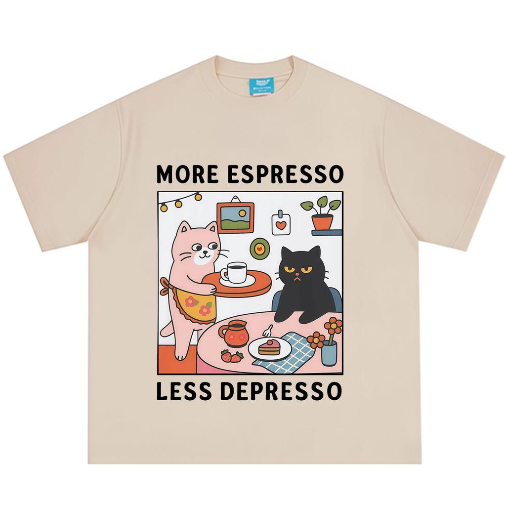 Fashion Funny Cat More Espresso Less Depresso T Shirt Unisex Unisex Aesthetic Vintage Tshirt Cartoon Cute Cotton Oversized T Shirts
