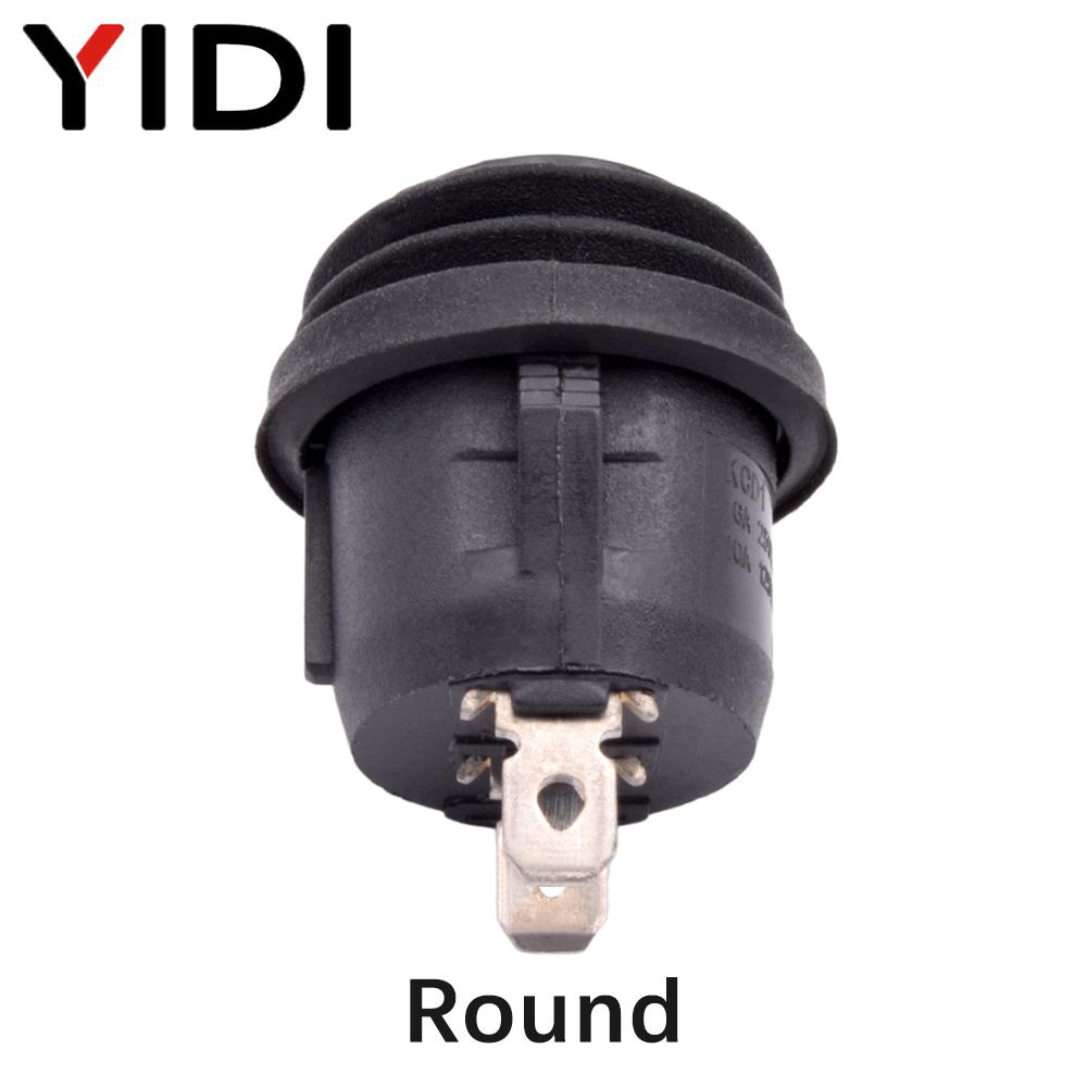 Waterproof Round Rocker Switch 12V 220V Red Green Blue Yellow LED Light Rocker Switch 10A 125VAC 6A 250VAC ON OFF SPST Switch Black ON-OFF&NO Light