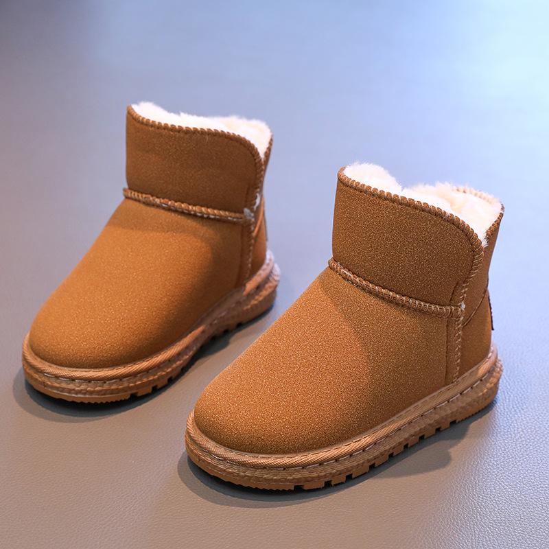 Fashion solid color children's foot cover snow cotton 2025 winter explosion velvet warm short boots boys thickened cotton boots