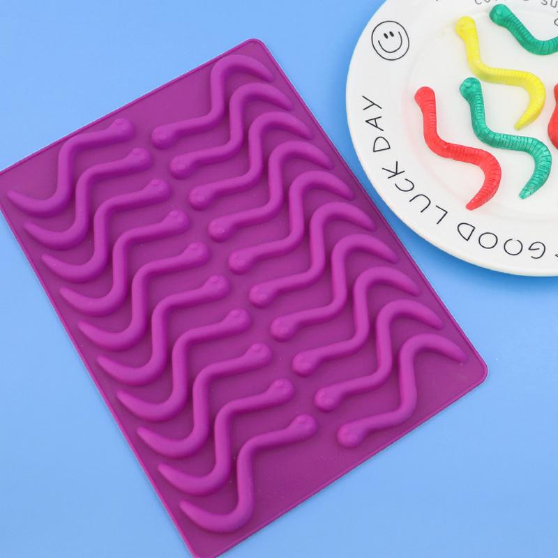 20 Stücke Kreative Löcher Diy Silikon Gummibärchen Schlange Würmer Schokoladenform Zucker Süßigkeiten Gelee Formen Eis Rohr Tablett Form Kuchen Dekor Werkzeuge