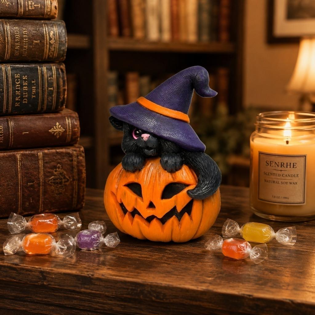 Halloween Pumpkin Figurine , Festive Holiday Decor for Home Shelf Mantle, Decoration for Party