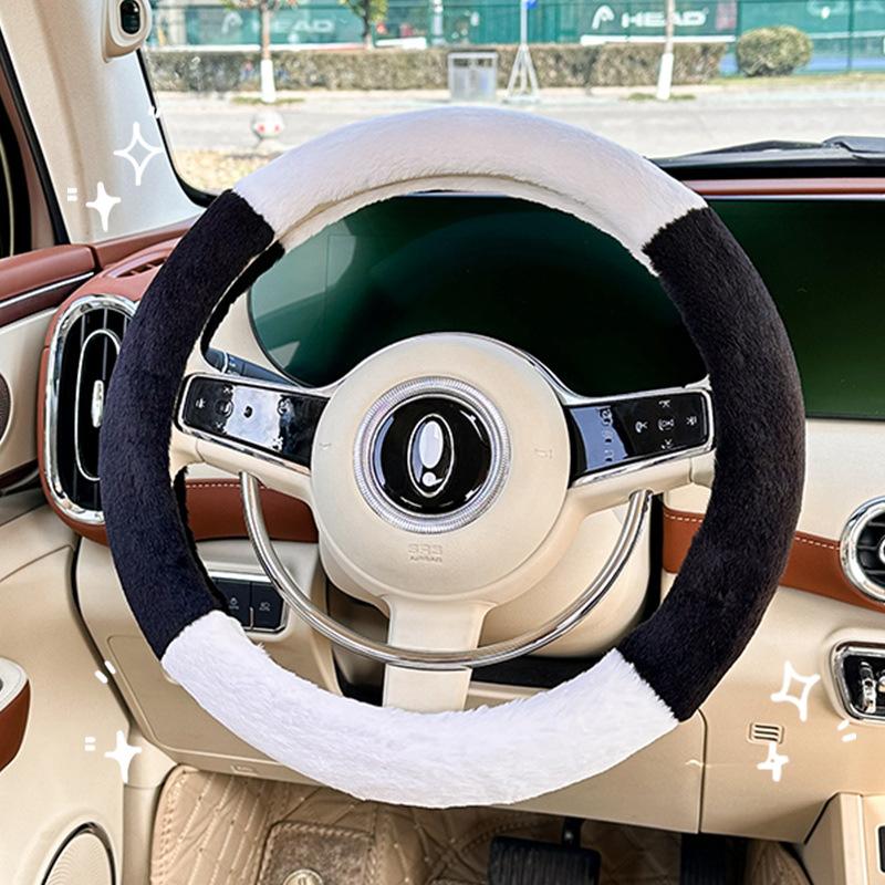 Autumn and winter car steering wheel cover, simple splicing steering wheel cover, plush, comfortable, warm, antifreeze steering
