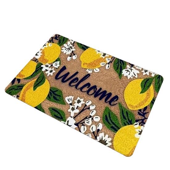 

Summer Spring Doormat Floral Lemon Prints Welcome Mat Non-Slip Washable Floor Mat for Home Entrance Front Porch Indoor Outdoor Kitchen 40x60cm