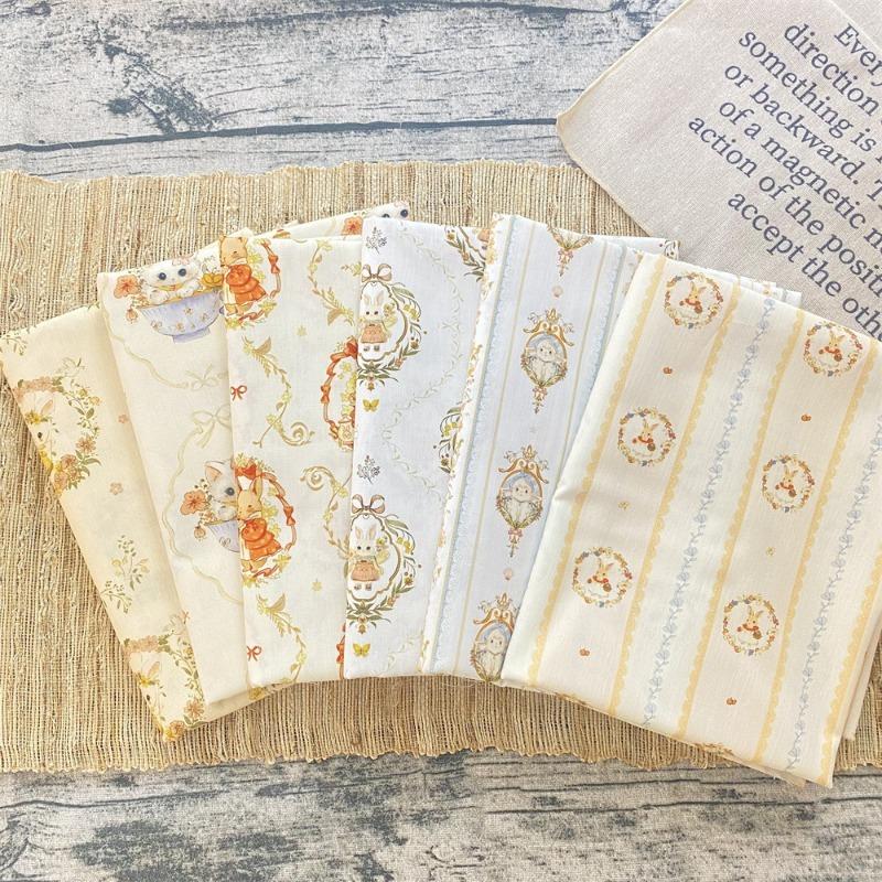 0.5m Pure Cotton Rabbit Printed Plain Weave Poplin Fabric for Sewing Dresses Tablecloths Decorative Cloth Handmade DIY Fabrics