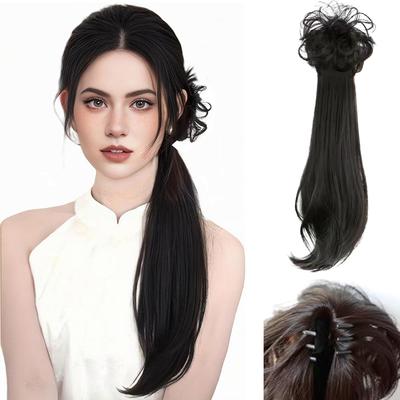 Synthetic Claw Clip Ponytail Female One-Piece Low Braid Hairstyle For Women New Chinese Style Ponytail Wig For Women All Hair Types