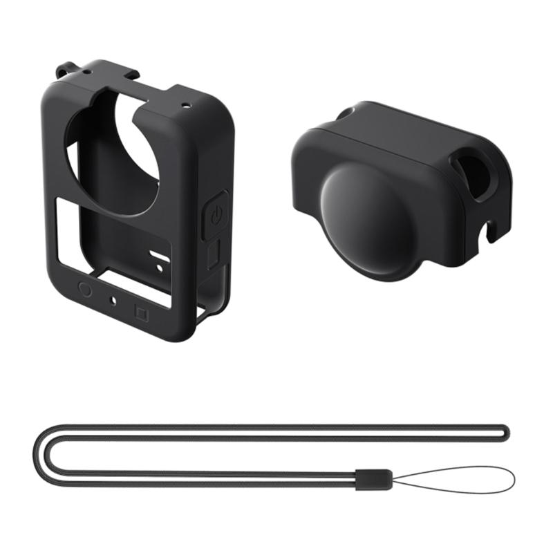 

360 Camera Silicone Case Shock Resistant Anti Drop Cover Lens Protector Easy Access Ports And Quick Release Adapter чорний