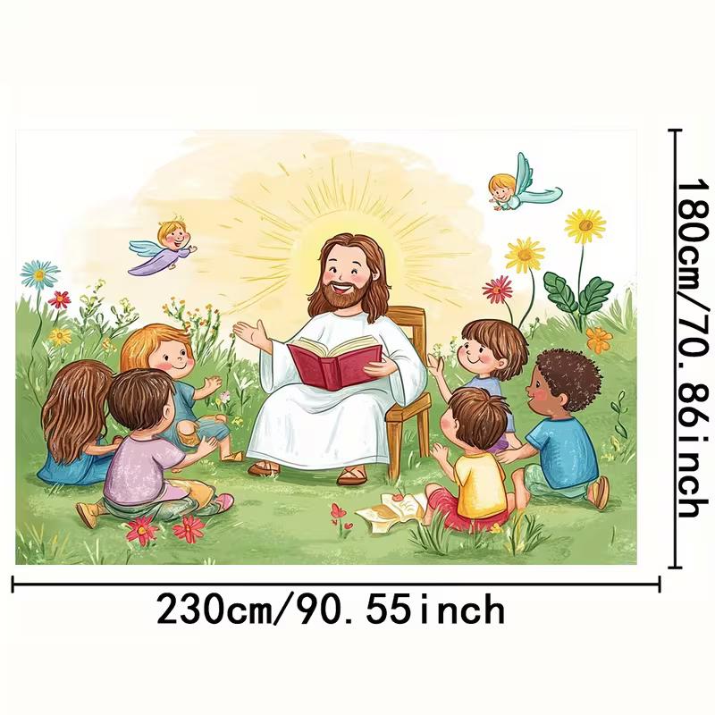 2D Religiöser Kinder Hintergrund, Jesus mit Engeln im Garten Fotografie Banner