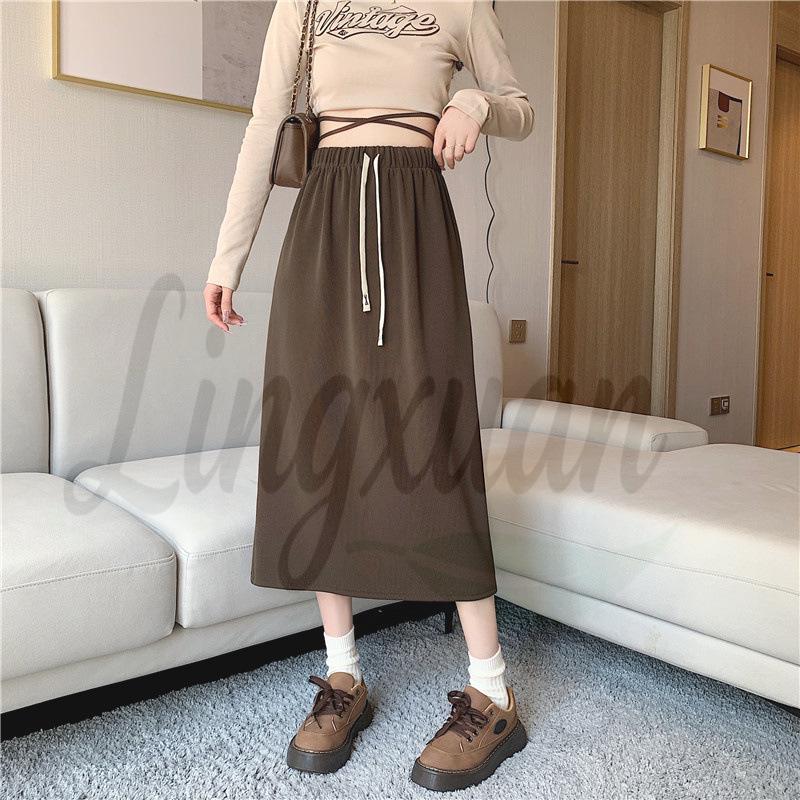 

Plus Size Loose Korean Style Mid-Length A-Line Skirt for Women L Plus кофейный