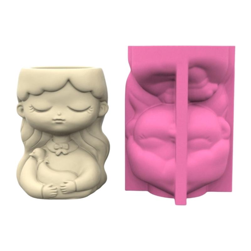 Cute Girl Planter Silicone Mold For Resin Cement Crafts Reusable DIY Flowerpot Design Flower Pot Making Mould