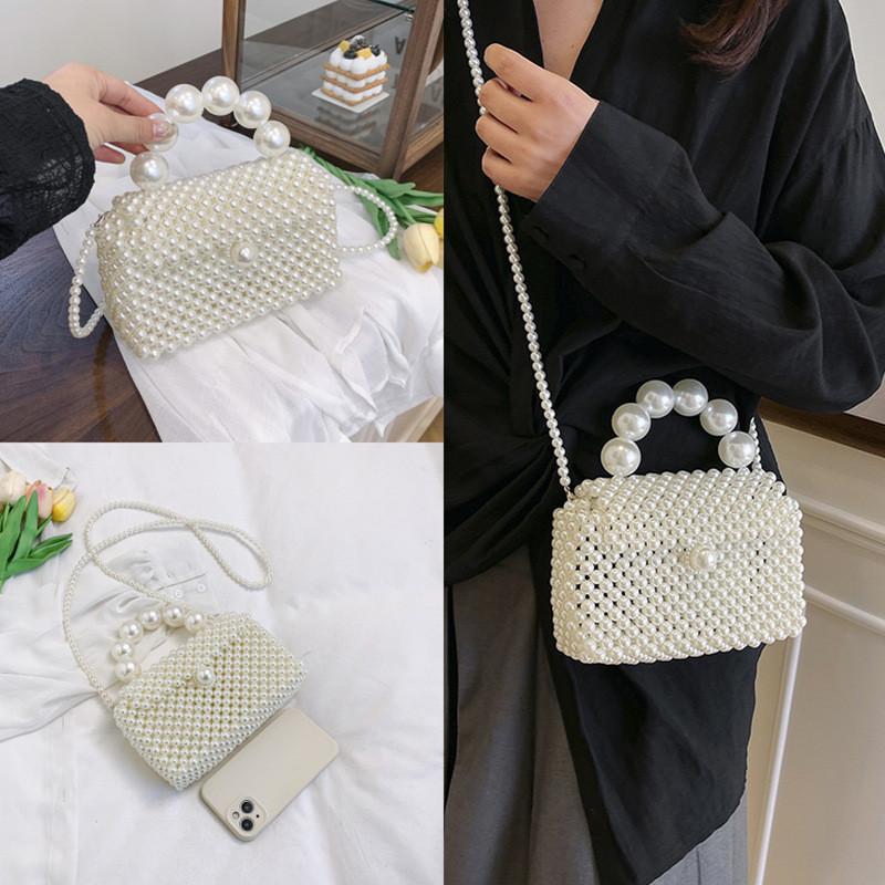 Shoulder Woven Pearl Bag Diagonal Square Handbag Mini Version Zipper Without