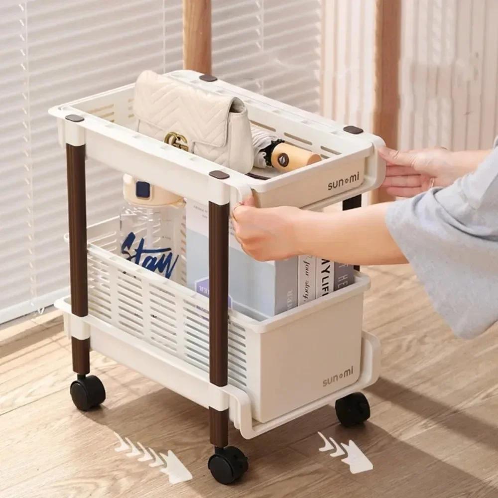 Desktop Storage Rack Movable Multi-storey Bookshelf Trolley Bathroom Shelf Kitchen Organizer Cart With Wheels Snack Storage Rack