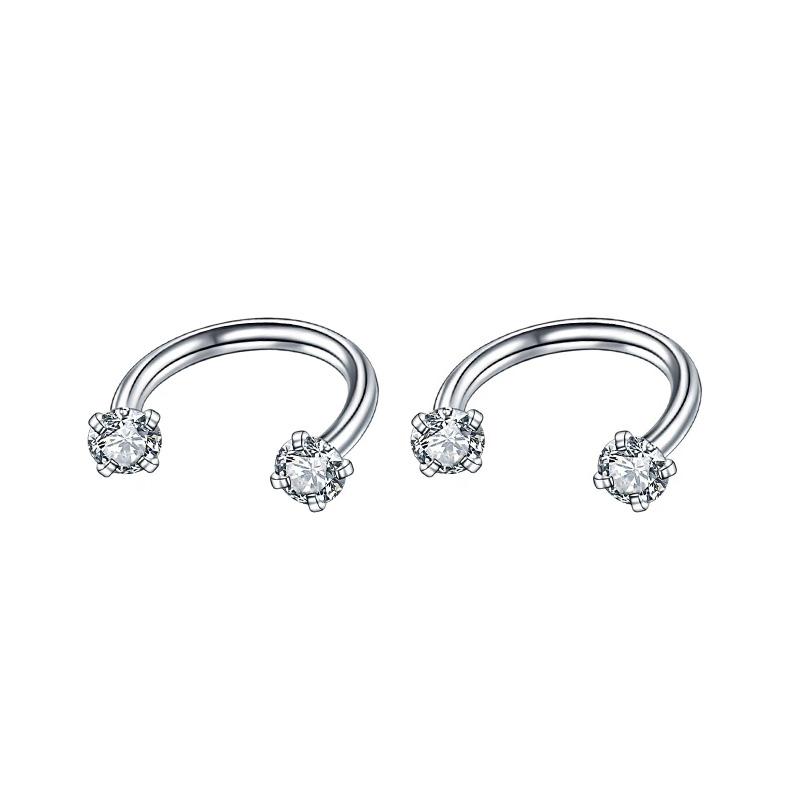 2Pcs 6/8/10/12mm Stainless Steel Zircon Piercings Earrings Horseshoe Ring Piercing Nose Ear Belly Rings Body Jewelry For Women