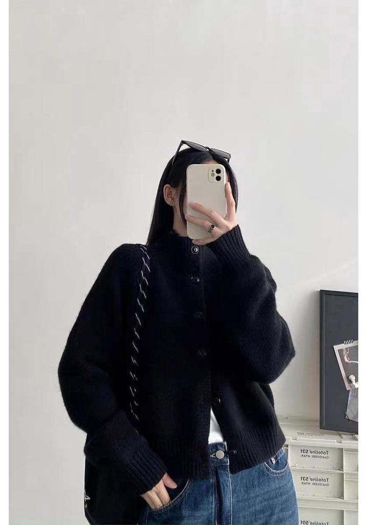 Women's Cozy Korean Style Wool Knit Cardigan - Autumn/Winter Outerwear