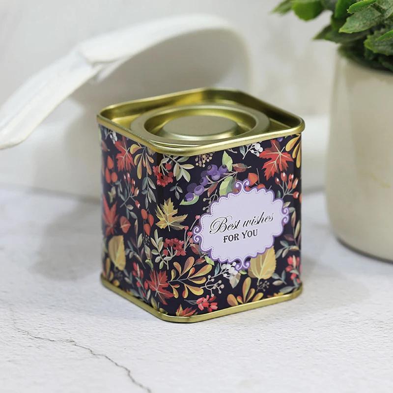 Sealed Storage Box Square Teaware Tea Leaf Can Jar Tin Iron Candy Can Vintage Jewely Box Kitchen Coffee Sugar Container