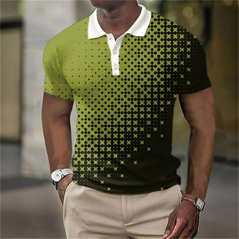 Geometric Pattern Short Sleeve Polo Shirt, Stylish Casual Men's Wear Essential