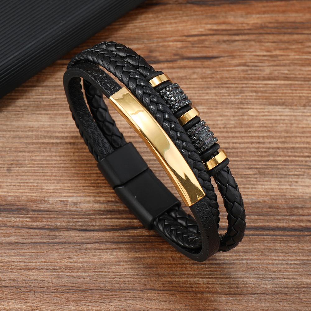 Creative Woven Leather Leather Rope Leather Bracelet Personalized Fashion Titanium Steel Accessories Bracelet Magnetic Buckle