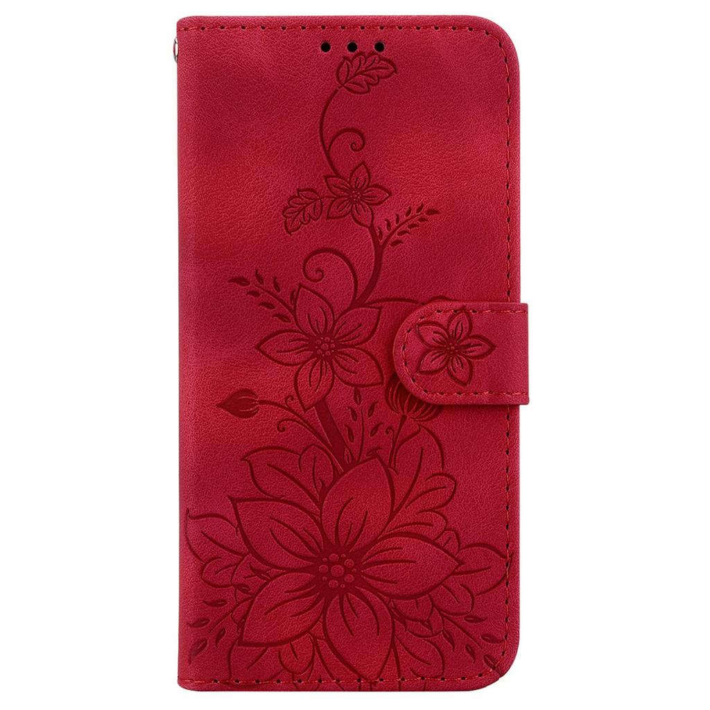 Für iPhone 17 Air Ständerhülle Lily Flower Prägung Leder Handyhülle mit Handschlaufe