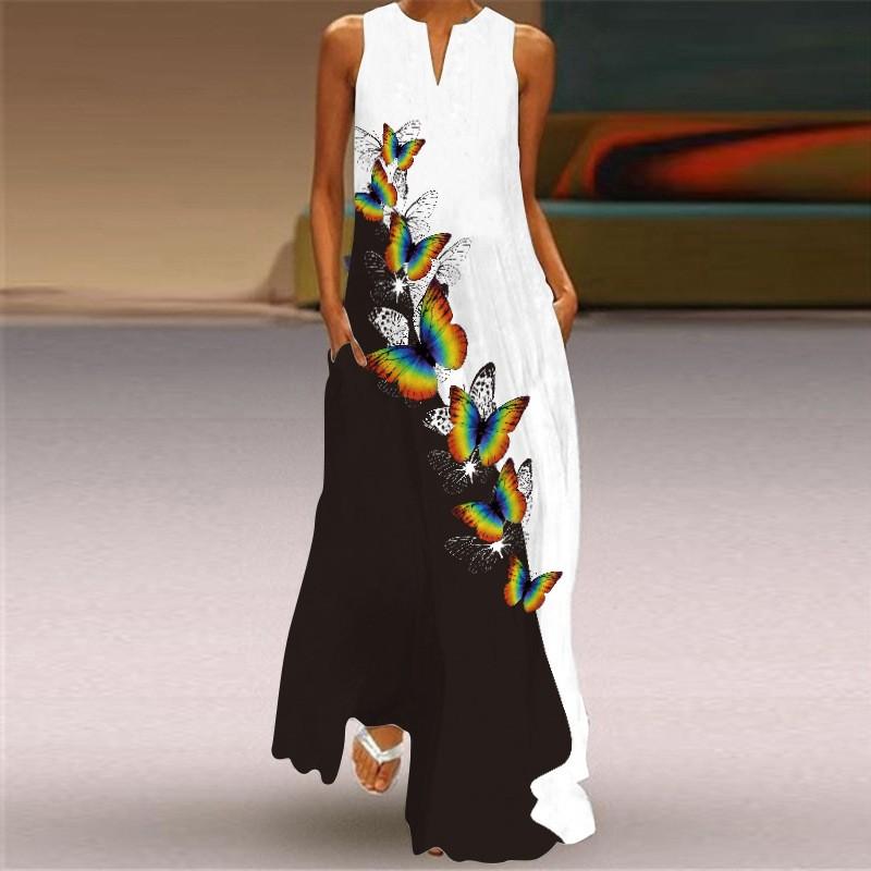 Fashion Women's Casual Summer Loose Printed Round Neck Sleeveless Dress