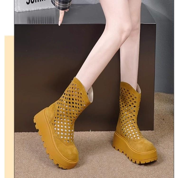 Small hollow and breathable fashion muffin thick-soled short boots, new thick-soled heightening cold boots in summer 2025, women's boots