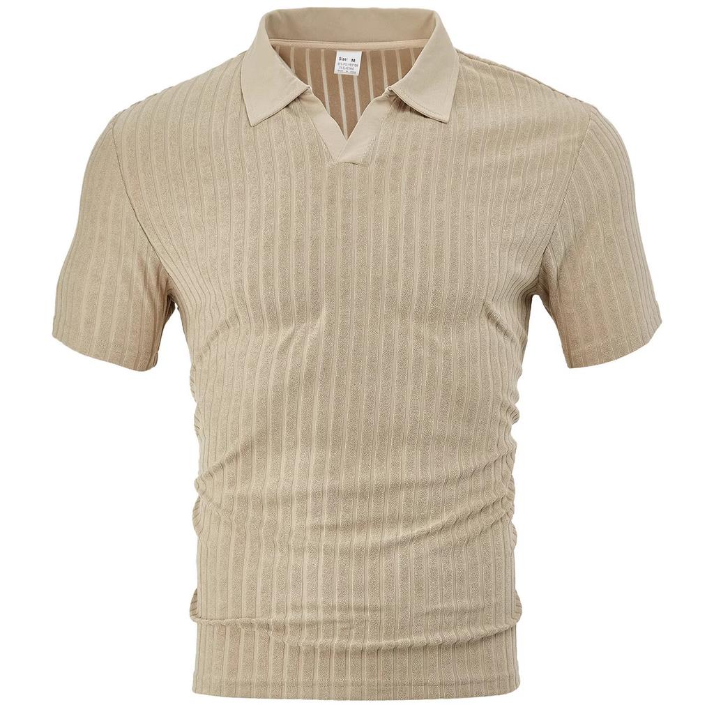 Europäische und amerikanische Herrenbekleidung Sommer TK neu lässiges atmungsaktives Frottee-Jacquard-Hemd mit Kragen, gestreift, kurzärmelig für Herren