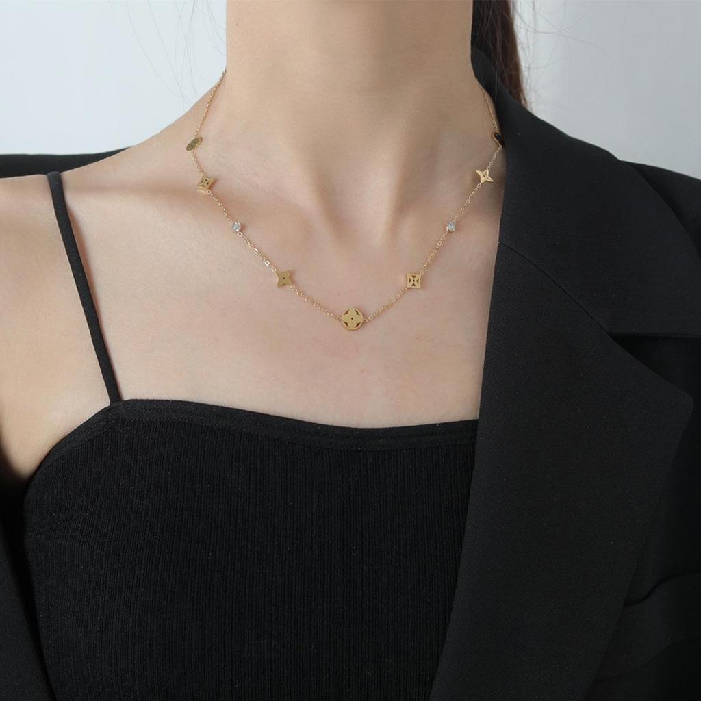 High-End Four-Leaf Clover Titanium Steel Necklace - Elegant, Fade-Resistant Clavicle Chain for Women