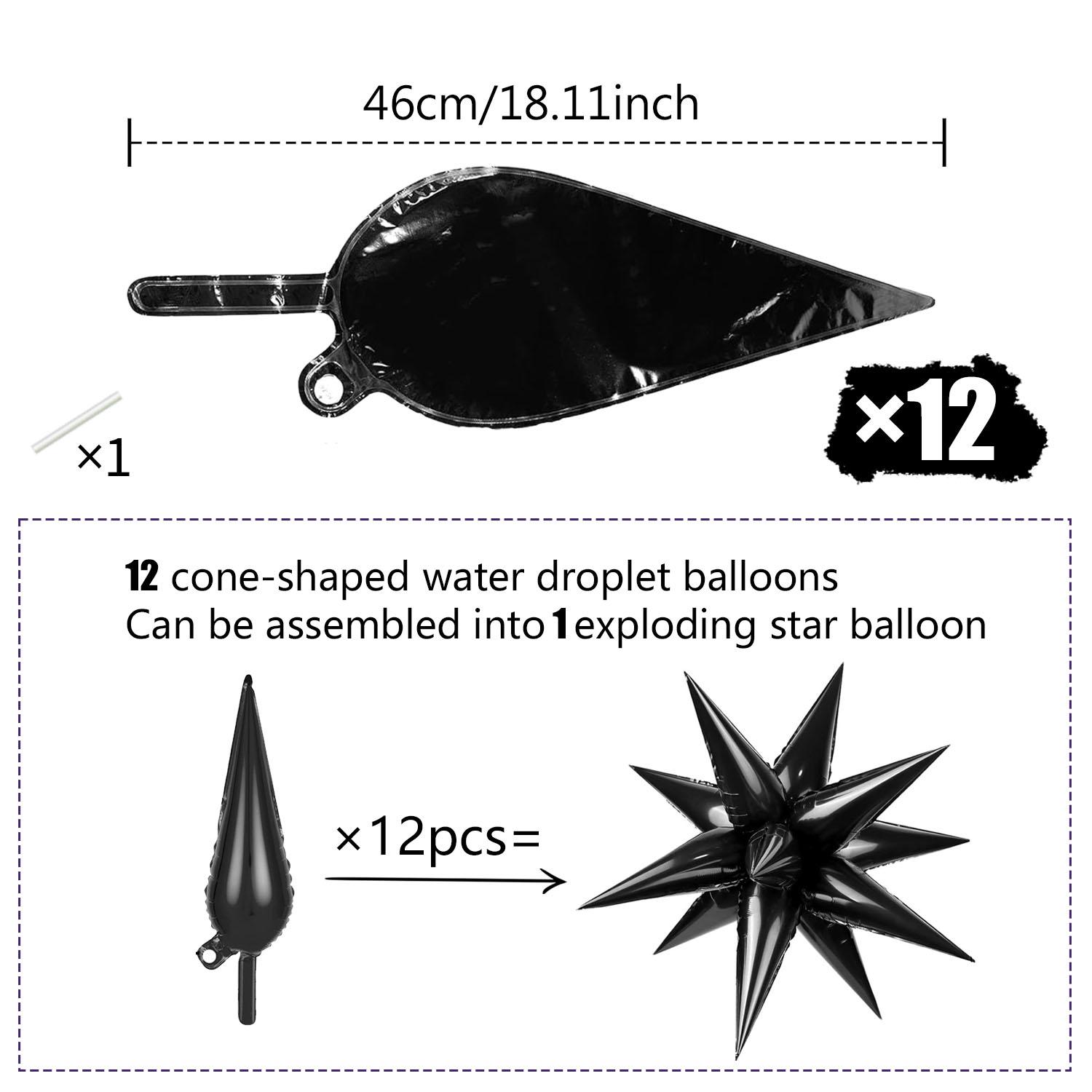 

12 colorful water droplet balloons, exploding star aluminum foil balloons, used for wedding, birthday, party, shower decoration Other чёрный