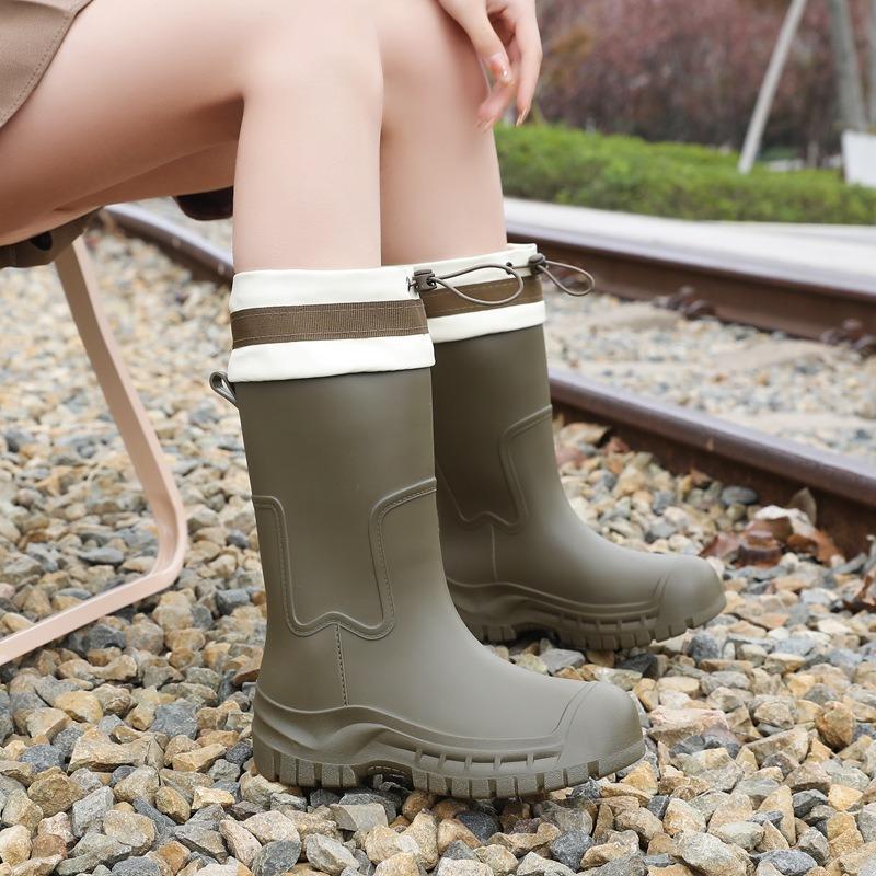 Rain shoes women's high tube new outdoor non-slip water shoes platform water boots fleece rubber shoes rain boots