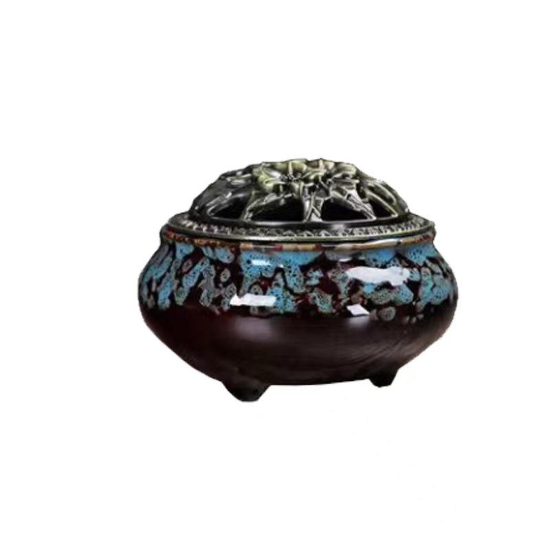 Yongchun Hand-painted Ceramic Lacquer Basket with Auspicious Clouds Design – Incense & Mosquito Coil Holder Ornament.