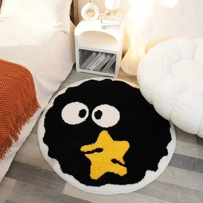 

Cute Black Briquettes Carpet Soft Plush Shaggy Round Lounge Rug Anti-Slip Cartoon Style Cozy Living Room Home Decor Rugbriquette 60x60cm жёлтый