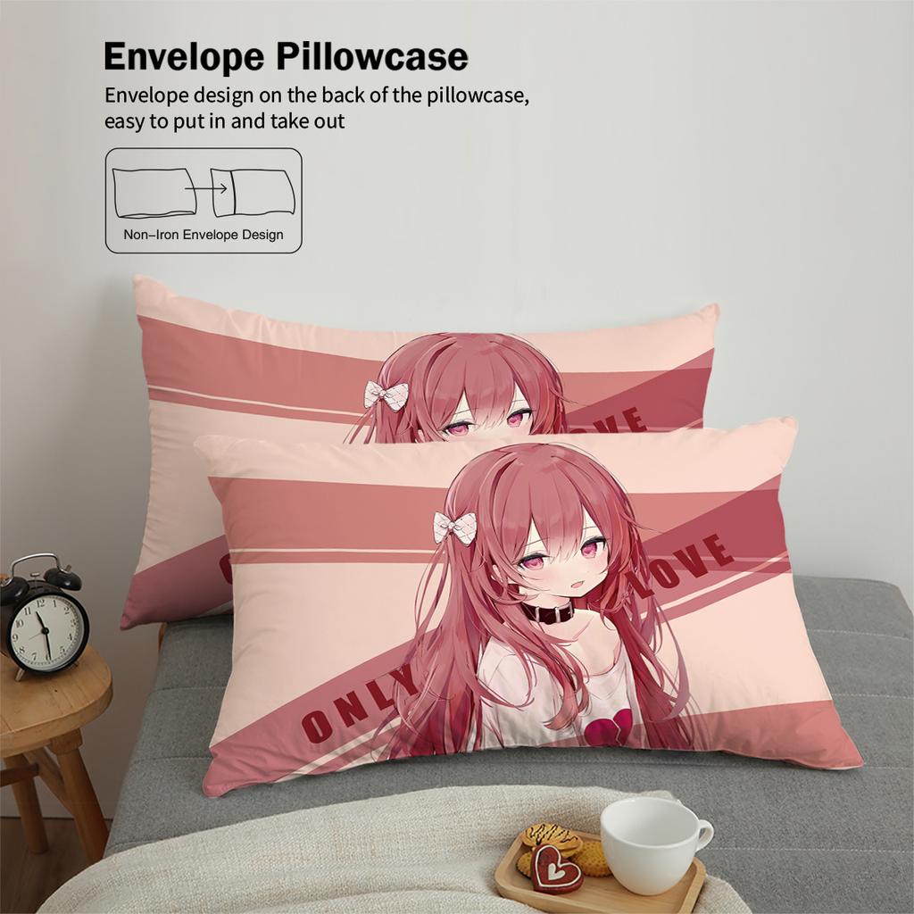 3dílný kreslený anime dívčí vzor tištěný péřový povlak na přikrývku (1dílná sada+2 povlaky na polštáře, bez výplně) ložní souprava