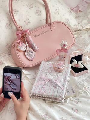 Flower Knows Makeup Storage Bag Cute Pink Large Capacity Underarm Handheld Shoulder Bag Korean Style Square Pillow Bag