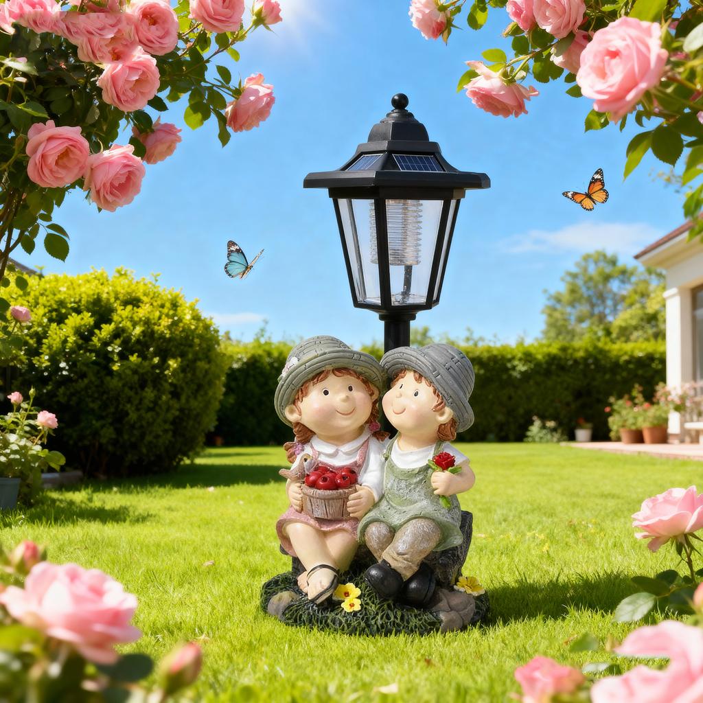 Sisters Solar Outdoor Light Statue Ornaments