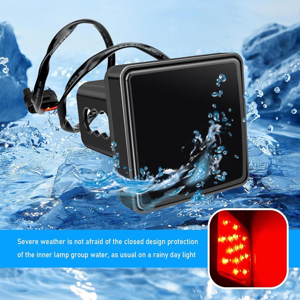 Leechio LED Red Lens Brake Light Trailer Hitch Cover, 2" Receiver Square 15 LED Super Bright Waterproof Taillight Trailer Towing External