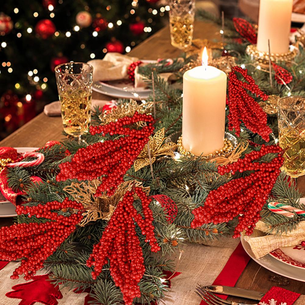 Neuer Weihnachts-Rotbeeren-Zweig Künstliche Stechpalmenbeeren Staubgefäße Blumenkranz für Weihnachtsbaumschmuck Neujahrsparty Heimdekoration