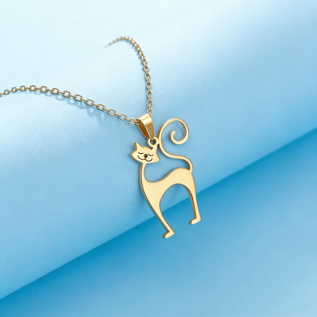 Cute Cat Pendant Necklace, Stainless Steel Minimalist Pet Jewelry, Dainty Chain Gift for Cat Lovers Women