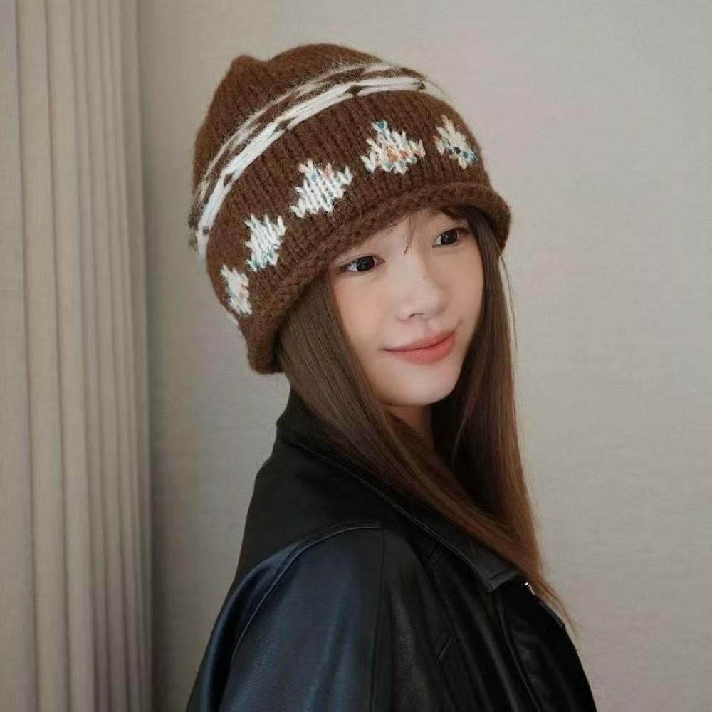 Warm Retro Beanie Hat Knitted Winter Cold Hat Fashion Jacquard Knitted Hat Winter