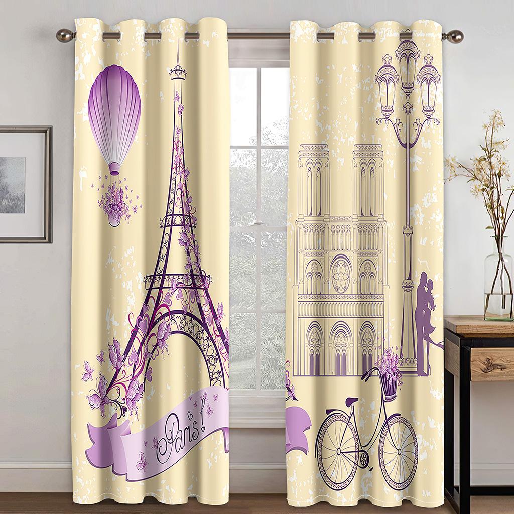 

Мультяшные Романтичные Розовые Париж Эйфелева Башня Девочка Оконные Шторы Драпировки для Детской Спальни Гостиной Кухни Двери Домашний Декор 2 Штуки W50 X H130(CM)X2&Grommet Top